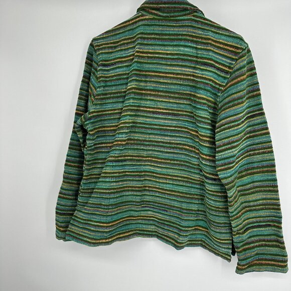The Territory Ahead Green Tweed Jacket Size Medium Petite Green Blue Stripes - Picture 5 of 5